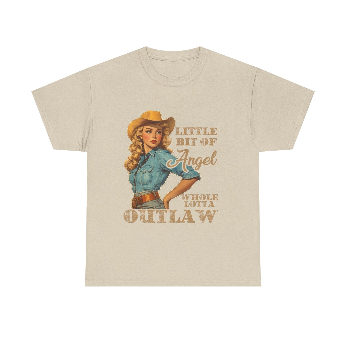 Vintage Western Unisex Tee - Little Bit of Angel Whole Lotta Outlaw Design