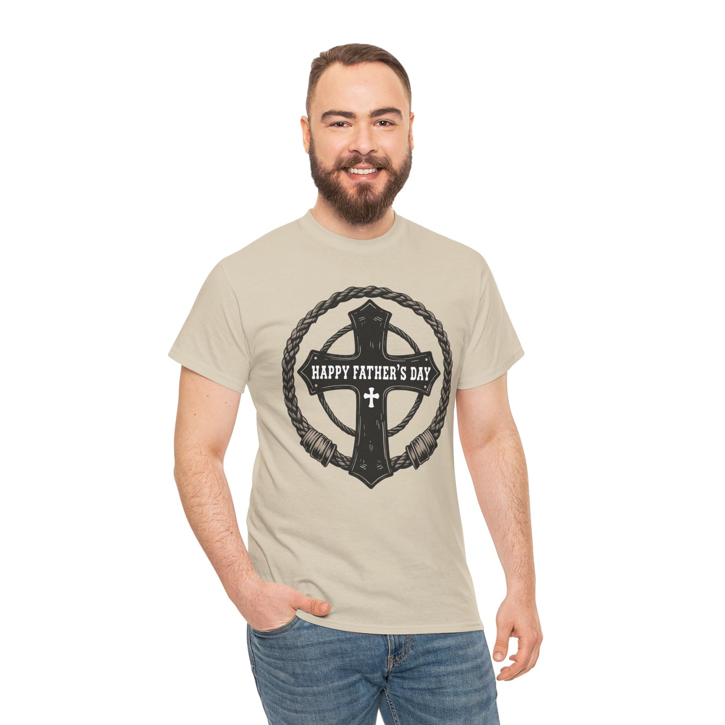 Father's Day Lasso and Rugged Cross Unisex Heavy Cotton Tee, Gift for Dad, Casual Wear, Men’s T-Shirt, Family Celebration, Summer Style