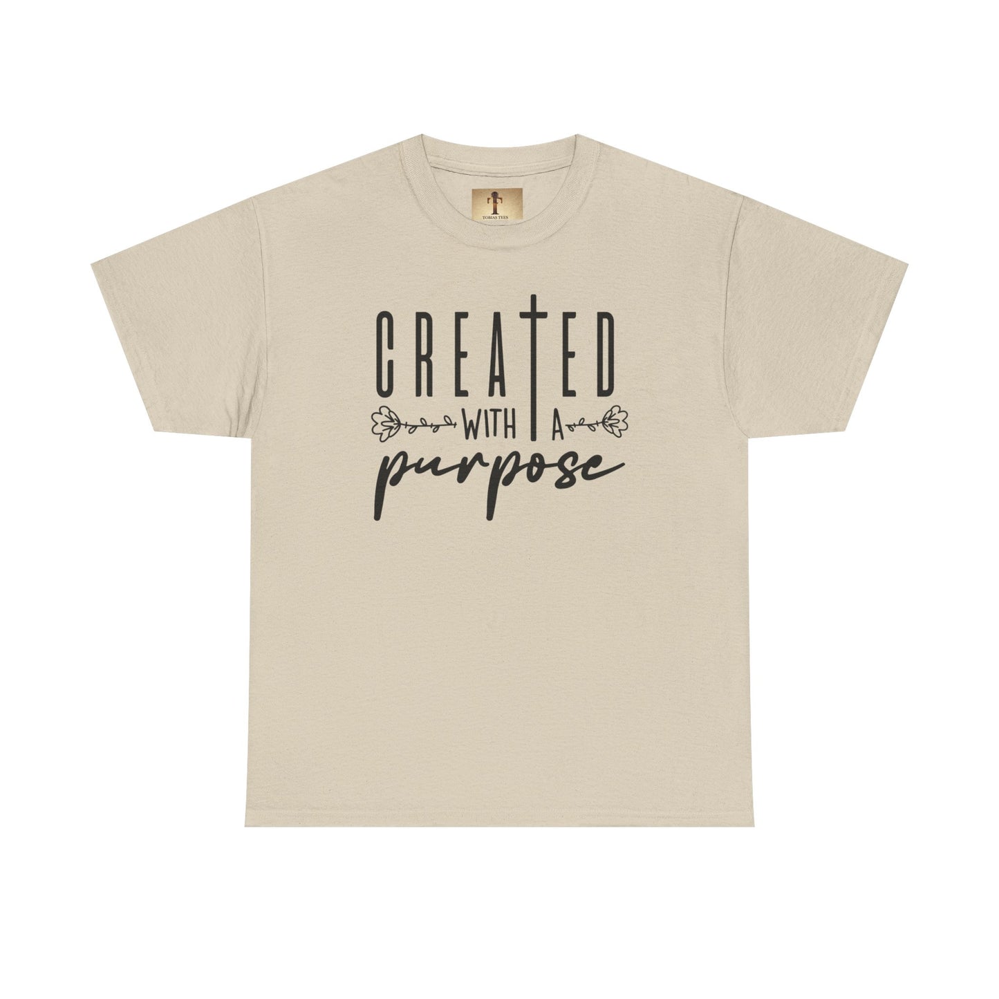 Inspirational Unisex Heavy Cotton Tee - "Created with a Purpose" Shirt, Motivational Gift, Everyday Wear, Faith-Based Apparel, Blessing Tee