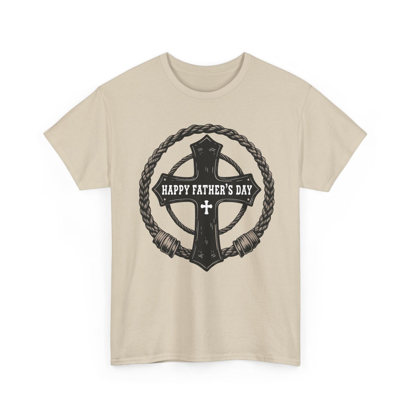 Father's Day Lasso and Rugged Cross Unisex Heavy Cotton Tee, Gift for Dad, Casual Wear, Men’s T-Shirt, Family Celebration, Summer Style