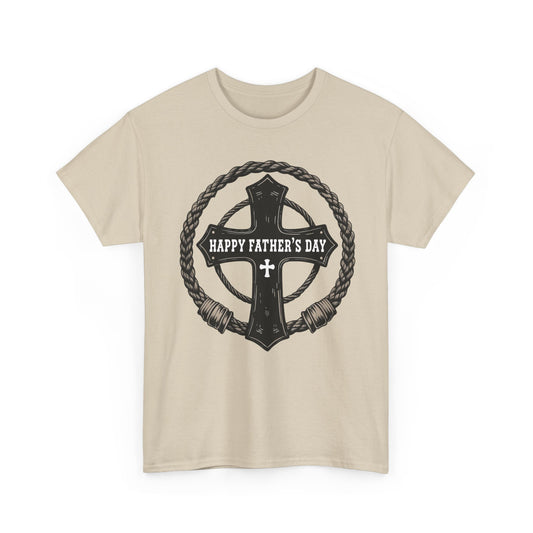 Father's Day Lasso and Rugged Cross Unisex Heavy Cotton Tee, Gift for Dad, Casual Wear, Men’s T-Shirt, Family Celebration, Summer Style