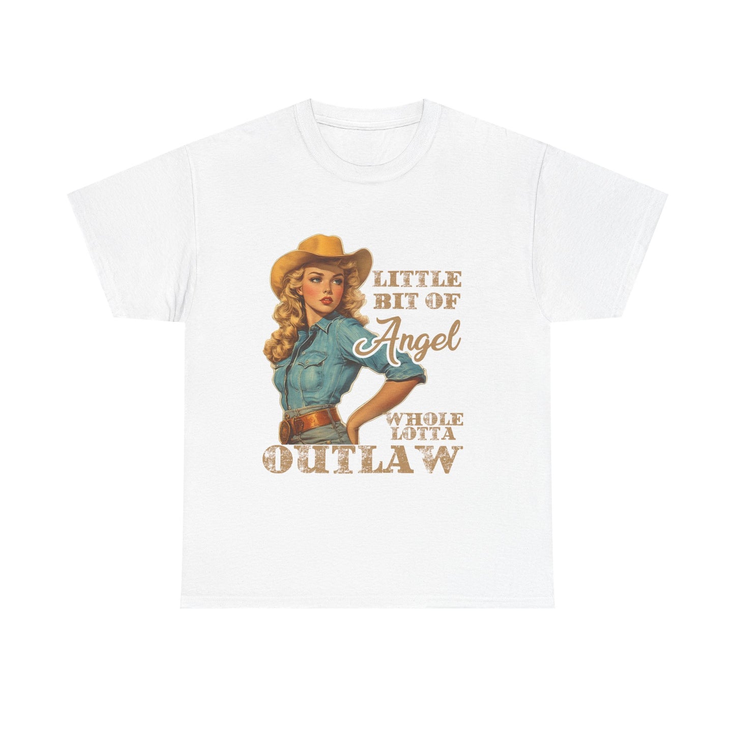 Vintage Western Unisex Tee - Little Bit of Angel Whole Lotta Outlaw Design