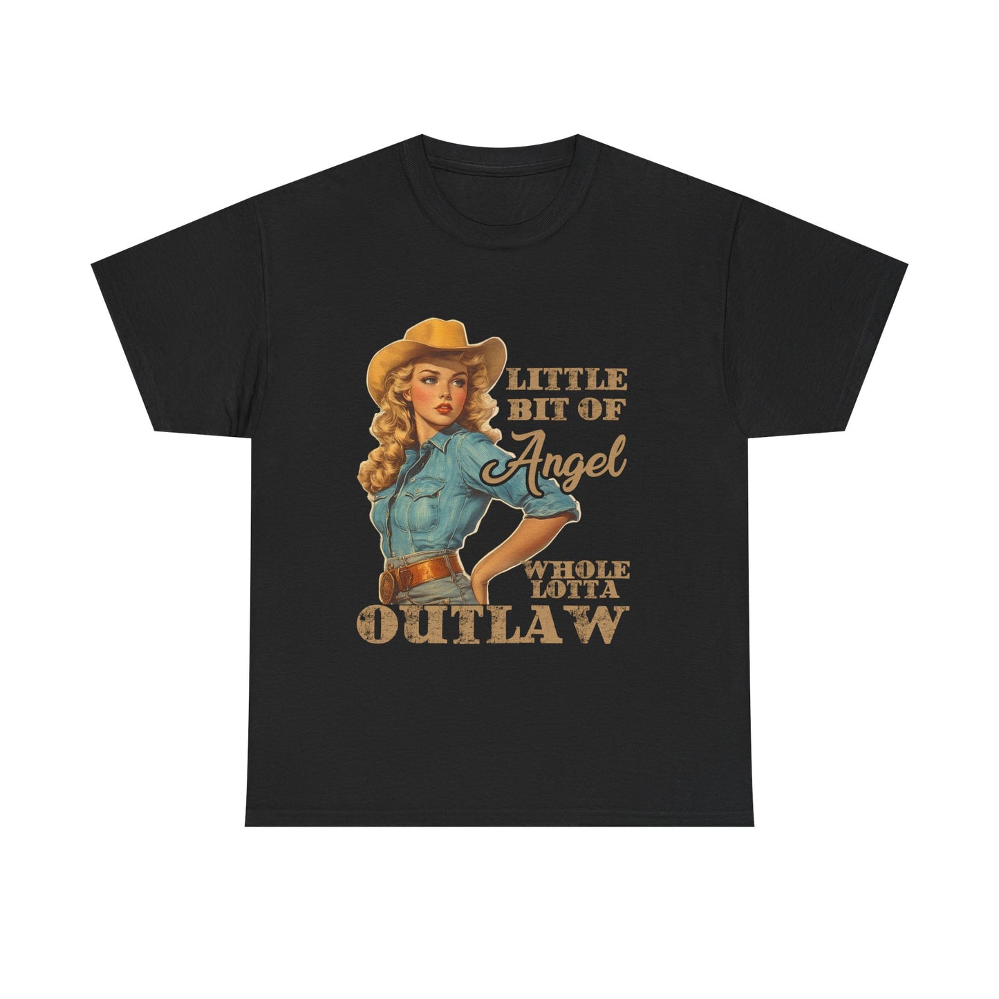 Vintage Western Unisex Tee - Little Bit of Angel Whole Lotta Outlaw Design
