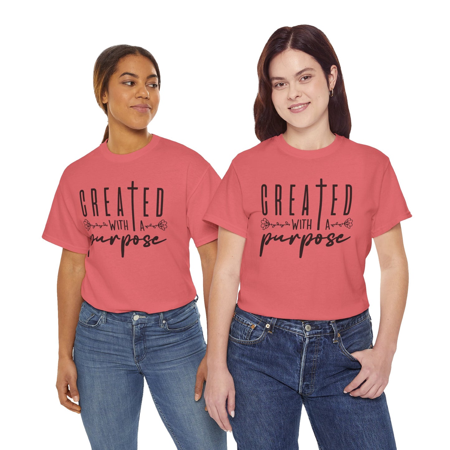 Unisex Heavy Cotton Tee - 'Created with a Purpose', Inspirational Shirt, Motivational T-Shirt, Gift for Her, Casual Everyday Wear