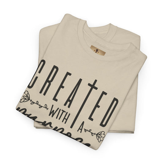 Inspirational Unisex Heavy Cotton Tee - "Created with a Purpose" Shirt, Motivational Gift, Everyday Wear, Faith-Based Apparel, Blessing Tee