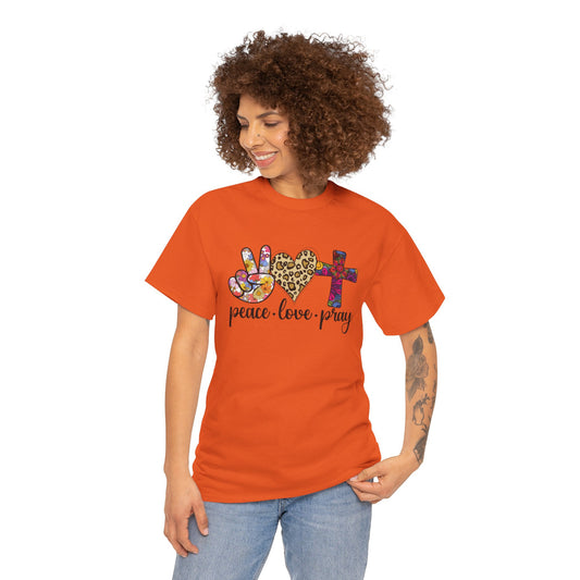 Peace Love Pray Graphic Tee, Unisex Cotton T-Shirt for Faith, Spirituality, Casual Wear, Gift for Her, Everyday Style