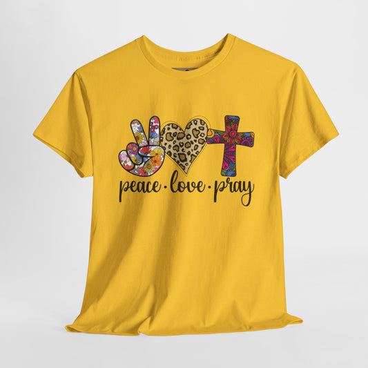 Peace Love Pray Graphic Tee, Unisex Cotton T-Shirt for Faith, Spirituality, Casual Wear, Gift for Her, Everyday Style