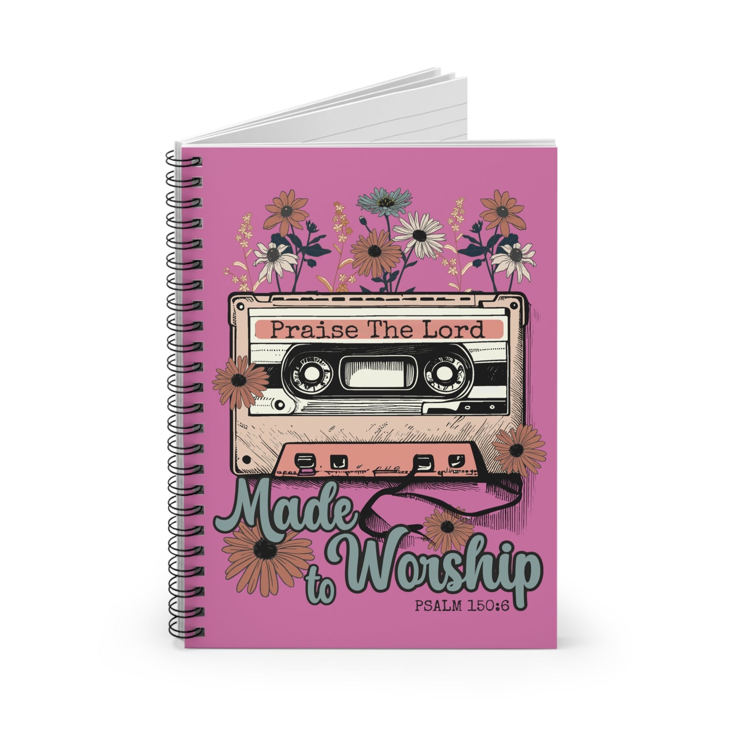 Praise The Lord Spiral Notebook - Made to Worship, Christian Journal for Inspiration, Flower and Cassette Design, Creative Gift Idea, [...]