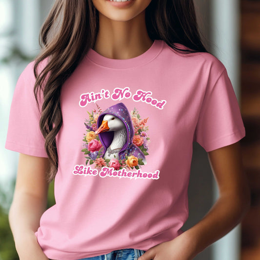 Ain't No Hood Like Motherhood Goose Tee, Funny Mom Shirt, Mother's Day Gift, Casual Unisex Tee, Gift for New Moms, Parenthood Apparel
