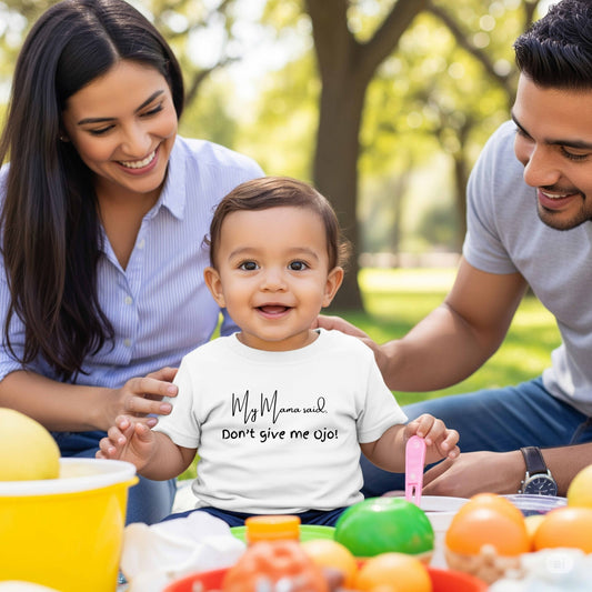 Playful Infant Jersey Tee - 'My Mama said Don’t give me Ojo!' Cute Baby Shirt, Newborn Gift, Baby Shower, Funny Kids Clothes