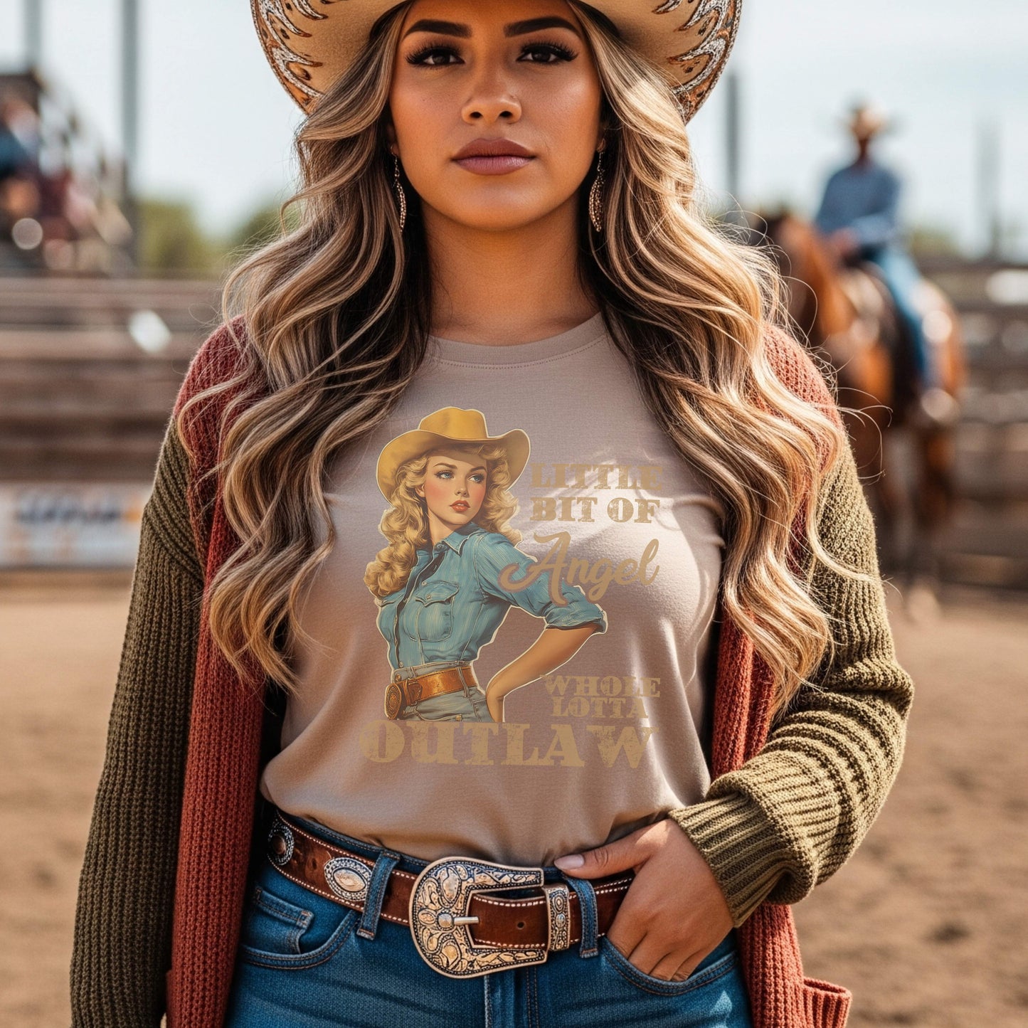 Vintage Western Unisex Tee - Little Bit of Angel Whole Lotta Outlaw Design