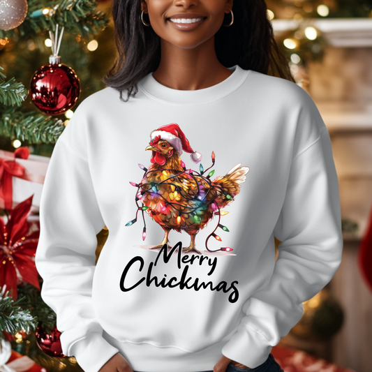 Merry Chickamas Sweatshirt — Funny Holiday Chicken Crewneck