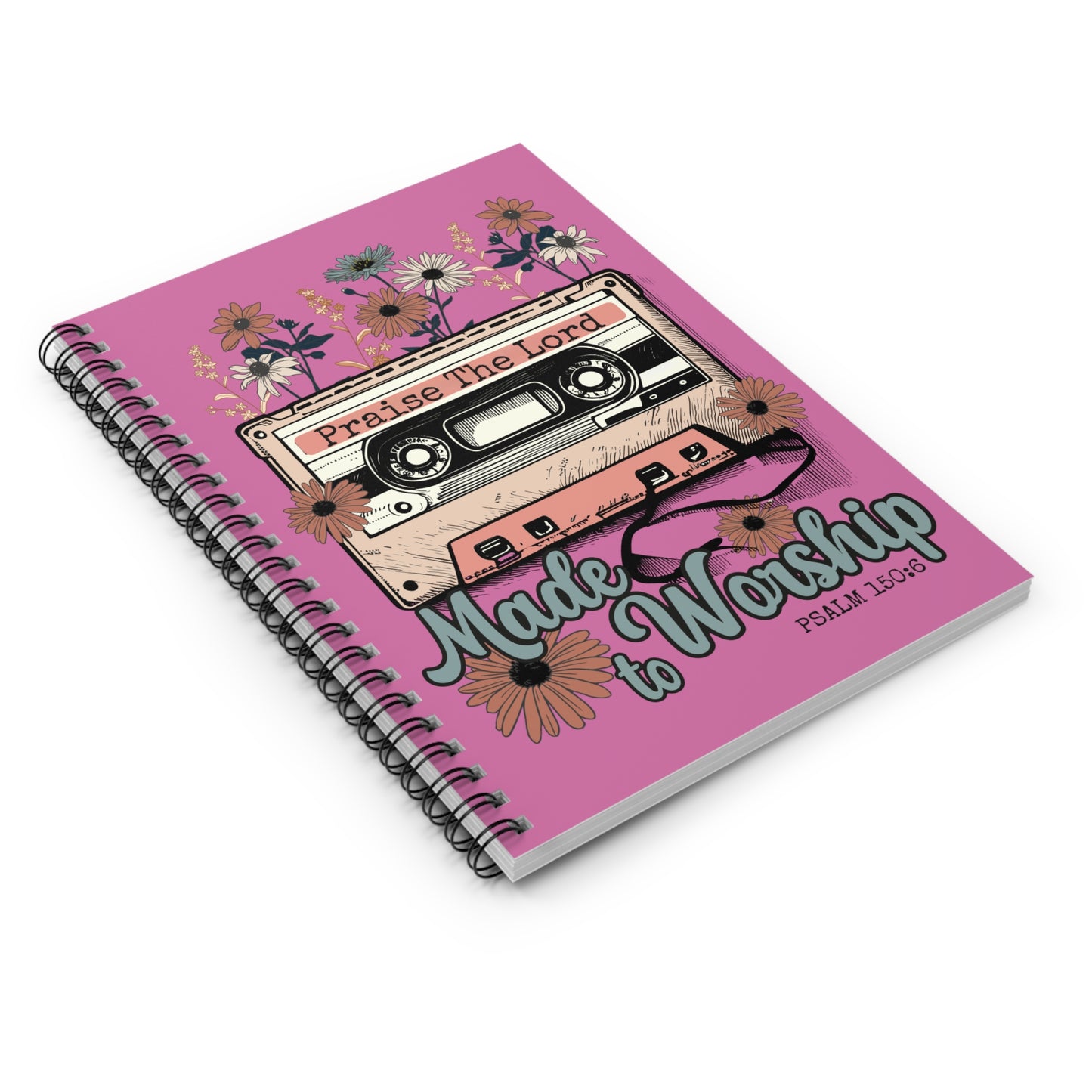 Praise The Lord Spiral Notebook - Made to Worship, Christian Journal for Inspiration, Flower and Cassette Design, Creative Gift Idea, [...]