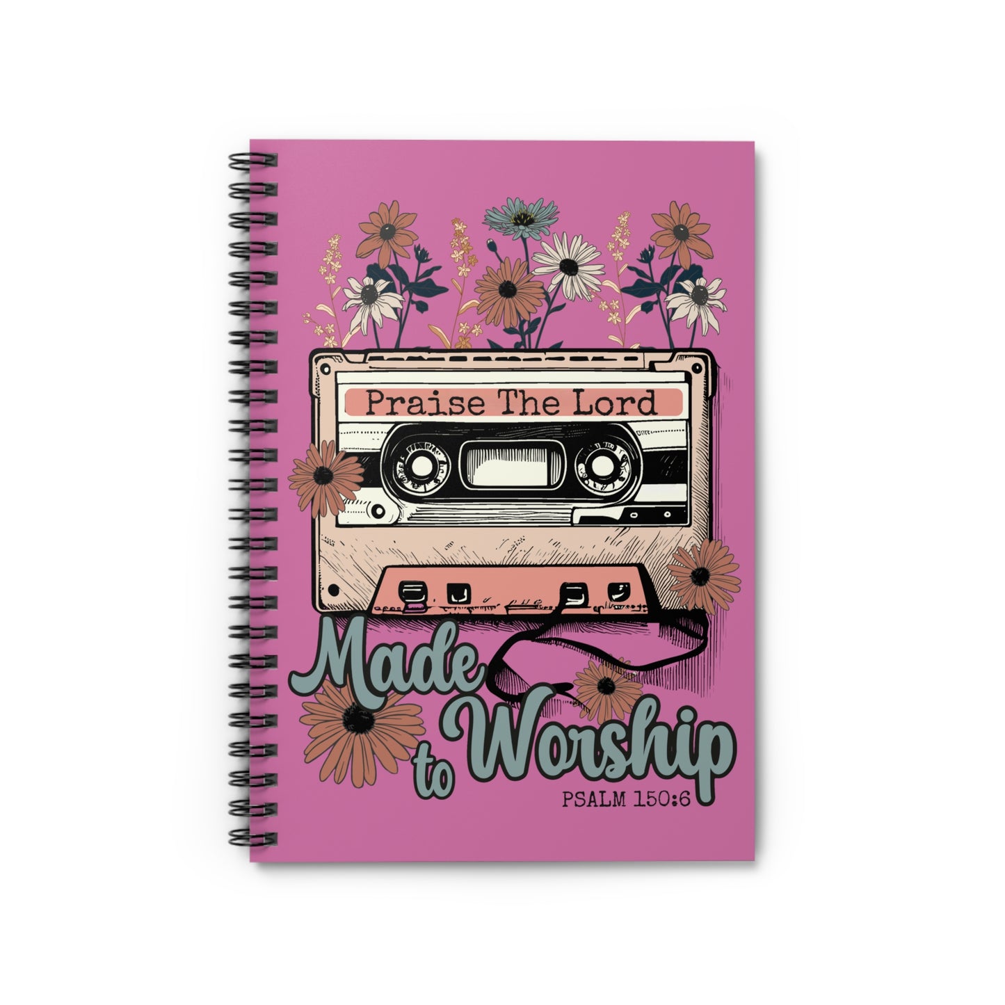 Praise The Lord Spiral Notebook - Made to Worship, Christian Journal for Inspiration, Flower and Cassette Design, Creative Gift Idea, [...]