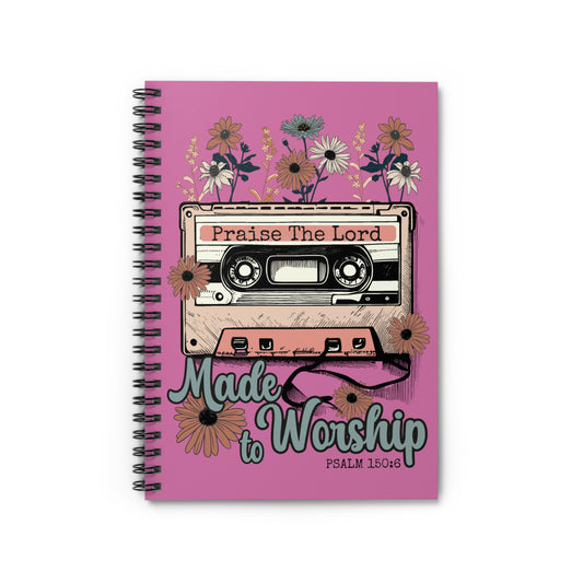 Praise The Lord Spiral Notebook - Made to Worship, Christian Journal for Inspiration, Flower and Cassette Design, Creative Gift Idea, [...]